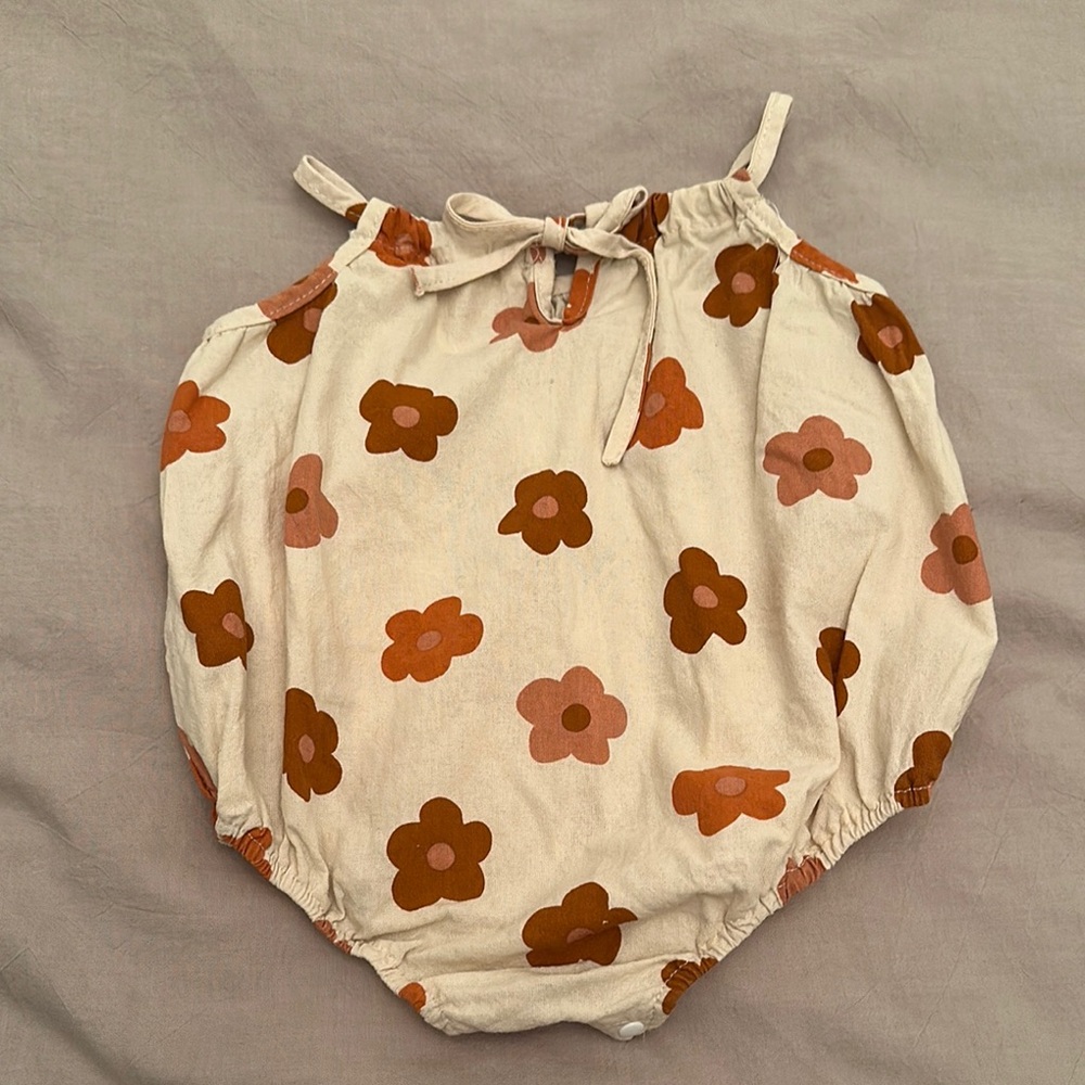 Floral Print Kids Romper - Cream and Brown